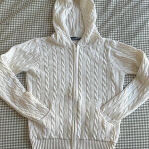 Brandy Melville Ivory Cable Knit Zip Up Hoodie